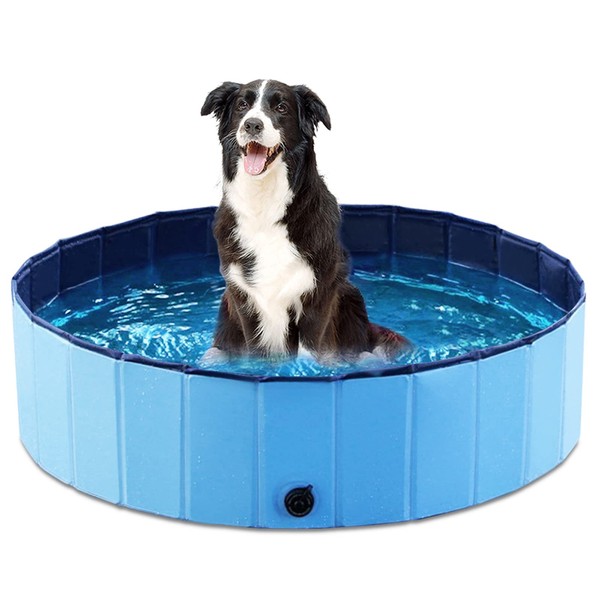 Jasonwell Foldable Dog Pool Collapsible Hard Plastic Dog Swimming Pool Portable Kiddie Pool Pet Pool Doggie Wading Pool Bath Tub for Puppy Small Medium Large Dogs Cats and Kids 39.5"