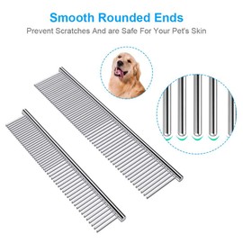 Cafhelp Cafhelp 2 Pack Dog Combs with Rounded Ends Stainless Steel Teeth, Cat Comb for Removing Tangles and Knots, Professional Grooming Tool for Long and Short Haired Dog, Cat and other pets, 6.3IN/7.4IN