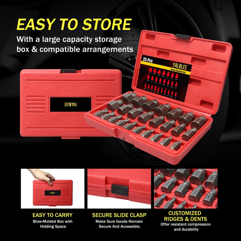 25 Pcs Screw Extractor Set, Easy Out Bolt Extractor Set,