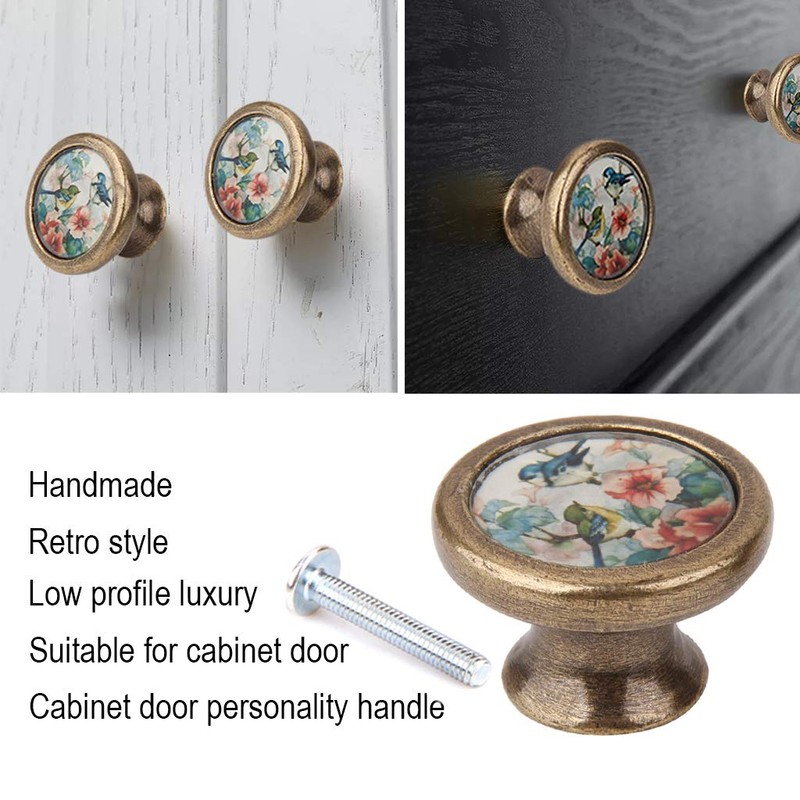LOVIVER 8Packs Bird Flower Pattern Door Knobs Kitchen Cupboard Knobs