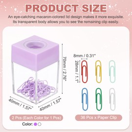 PATIKIL Magnetic Paper Clip Holder Dispenser, 2 Pack Large Capacity Paper Clip Organizer Magnetic Top for Desk, Office, Classroom, Home, Purple/White (36 Pieces, Multicolor Clips)