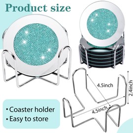 Jetec Crushed Diamond Decor Glass Coaster Coasters Set of 6 with 1 Holder, Crystal Mirrored Coasters Glitter Crushed Diamond Decoration Rhinestone Decor for Kitchen Bar Home(Mint Green)