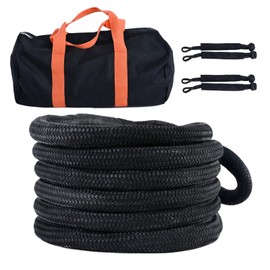 LZ.MZXU Kinetic Recovery Tow Rope, 48000LBS Snatch Strap (1" x 30ft) with Soft Shackles, Extreme Duty 30% Elasticity Energy Offroad Towing Straps Kit for Car Jeep Trucks SUV UTV ATV Tractor - Black