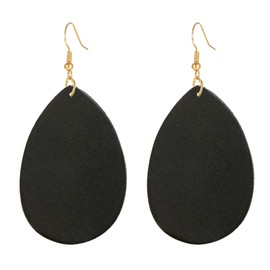 SMALLLOVE Wooden Hoop Earrings for Women Retro Black African Bohemian Wood Teardrop Geometric Lightweight Dangle Drop Earrings (Black)