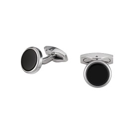 BREIL - Men's Cufflinks Code Collection TJ3058 - Men's Jewellery - Steel Cufflinks for Men with Two Black Stones - 1.4 cm, Stainless Steel, Onyx