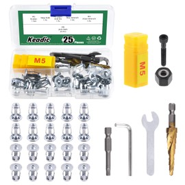Keadic 25Pcs M5 Jack Nut with Installation Tool Set, Nutserts Jacknut Srew Anchor Threaded Insert Petal Nuts Rivnut Blind for Plastic Hardboard Polywood Pressboard