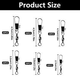 HexinYigjly 120 Pcs Sea Fishing Swivels and Clips, Rolling Safety Snap Swivels Fishing Tackles, High StrengthFishing Snap Swivelss, Quick Change Swivelss Hooks to Line Connectors(2# 4# 6# 8# 10# 12#)