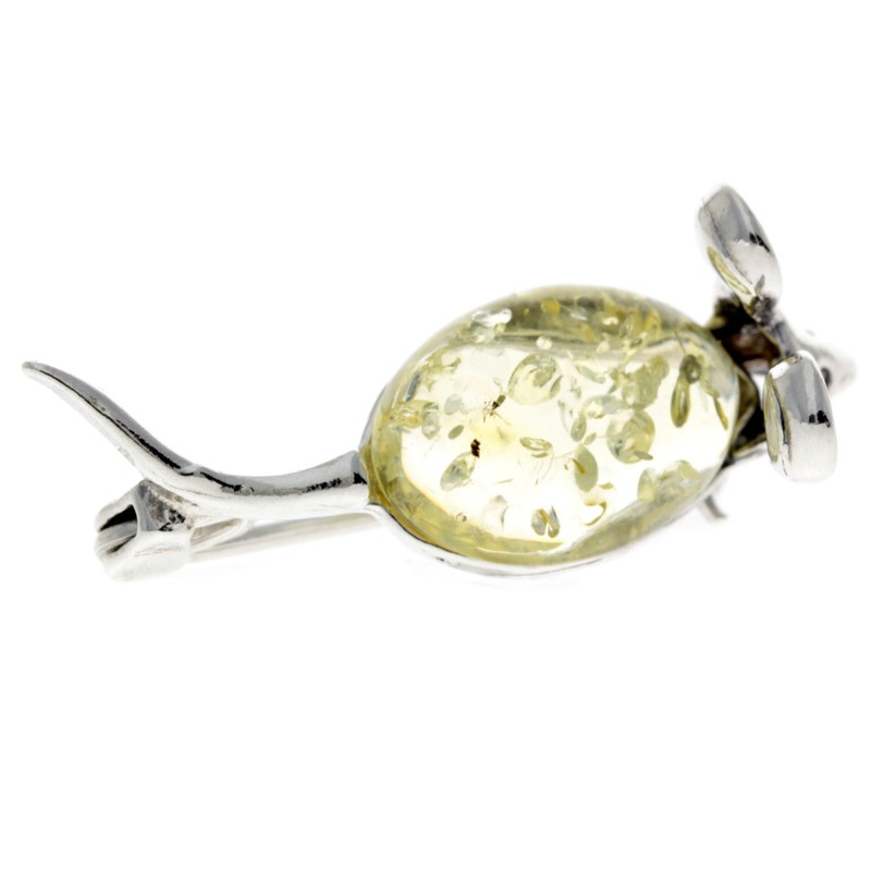 Baltic Amber Sterling Silver Mouse Brooch Pin 4107, Sterling Silver,