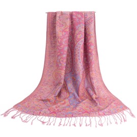 Ciormis Paisley Pashmina Scarf- Rose Pink Silky Paisley Pashmina Shawls for Women Evening Dresses(Style4-Rose Pink)