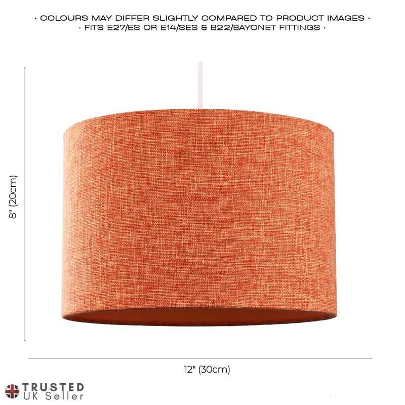 Contemporary and Sleek 12 Inch Rustic Orange Linen Fabric Drum