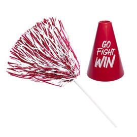 Anderson's Red and White Pom Poms and Go Fight Win Megaphones, Set of 10, Plastic Megaphones, Sports, Fan Gear, Homecoming, Cheerleaders