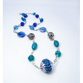 Cynthia Lynn "RHAPSODY" Rhodium Silver Chunky Blue & Green Glass Beaded Long Luxury Necklace