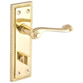 Designer Levers - Georgian Roped Design Lever Door Handles - Polished Brass - 1 Pair - Bathroom Locking Door Handle - with Thumbturn