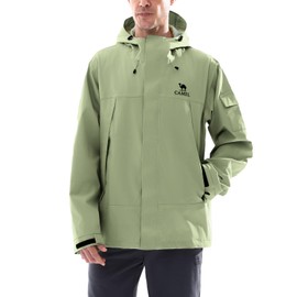 CAMEL Men's Rain Jacket - Lightweight Teflon Windbreaker Jacket with Arm Pocket & Hood for Outdoor Adventure