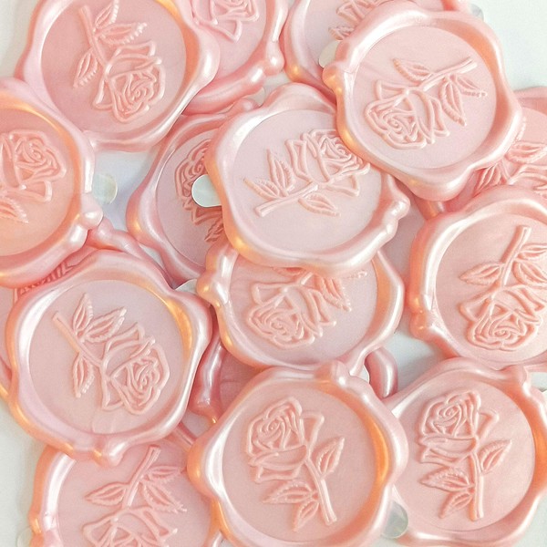 Pilloze 50 Pcs Adhesive Pink Rose Wax Seal Stickers, Rose