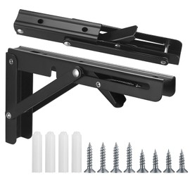 TOOINKCV 2 Pcs Folding Shelf Brackets, 8 Inch Heavy Duty Floating Triangle Shelf Brackets, Collapsible Shelves Brackets, Wall Mounted L Table Hinges Brackets for Bench Table with Screws (8 Inch)