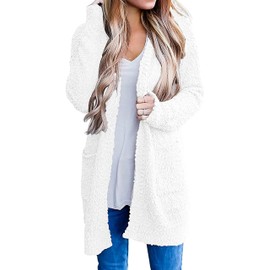 Jhsnjnr Womens Long Sleeve Fuzzy Knitwear Coats Casual Chunky Knit Open Front Cardigan Sweaters White