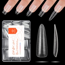 Modelones Nageltips 216 Stück- Full Cover Nail Tips Set, Soft Gel Tips Set, Buff PMMA Harz Nagelspitzen, Künstliche Nägel Zum Aufkleben Nail Art DIY, mit Maßstab, Lang Spitze Mandel