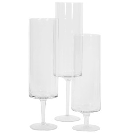 Koyal Wholesale Pillar Candle Hurricane Pedestal Holders, Tall Glass Candle Holders, Wedding Hurricanes Set of 3