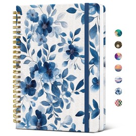 Lined Spiral Journal Notebook for Women, A5 Cute College Ruled Hardcover Notebook for Work & Note Taking, Pretty Journal for Writing, 140 Pages, Watercolor Petal