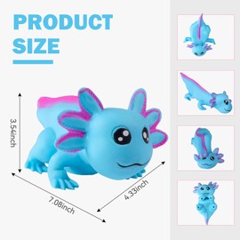 Axolotl Stress Balls for Adults and Kids (Blue), Squishy Toys, Cute Stress Relief Sensory Fidget Toys, Sand Filled Stretch Animal Squeeze Toys for Boys and Girls