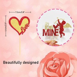 24Pcs Valentine's Day Cupcake Toppers for Valentine's Day Decorations,Be Mine Love Heart Valentine's Day Cupcake Picks for Sweet Love Theme Party Decorations (Mix Gold)