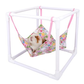 BESNEW Waterproof Guinea Pig Hammock with Stand,Cute Guinea Pig Printed Hammock for Guinea Pigs Bunny Ferret Hamster Hiding Sleeping Activities Bite-Proof Soft and Easy to Clean