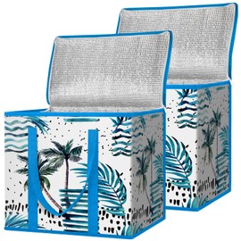 BALEINE 2Pk Insulated Reusable Grocery Bags, Collapsible Cooler Bag for Groceries, Heavy Duty Large Insulated Bag (16''x9''x13'', Island Breeze)