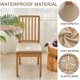 zalati Chair Cushion 4pcs Seat Chair Covers PU Leather Water-resistant Removable Slipcovers for Dining Room - Khaki