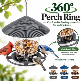 Hanging Bird Feeder for Wild Birds – Gazebo-Style Plastic Seed Feeder with Hanging Rope for Outdoor Gardens and Patios