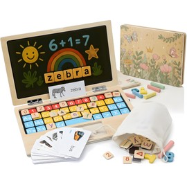 BEKILOLE Birthday Gift for 4 5 6 7 8 Year Old Girl, Montessori Toys 11.8" Floral Laptop, Homeschool Essentials, Educational Learning Pretend Play, Toddlers Toys, Customize Flashcards