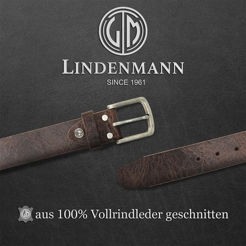 LINDENMANN Men's Buffalo Leather Belt 40 mm Brown, dark brown