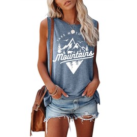 Take Me to Mountain Adventure Tank Top for Women Summer Camping Outdoor Travel Hiking Sleeveless Funny Bird Animal Graphic Tops Loose Fit Cotton Vacation Holiday Shirts Blue,M
