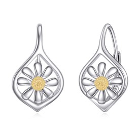 POPLYKE Daisy Earrings for Women Sterling Silver Daisy Dangle Drop Earrings Flower Jewellery for Women