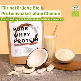 Organic Whey Protein Powder Coconut without Chemicals [Regional from Germany] – High Quality Organic Protein Shakes, 100% Natural, 600 g Organic Coconut Protein Powder Made from Premium Whey Protein