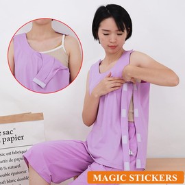 WEEOATAR Unisex Post Shoulder Surgery Shirts Ostomy Clothing,Recovery Tear Away Sleeveless T-Shirt,Full Open with Side Magic Stickers Dialysis Chemo Clothing Adaptive Clothing(Purple,Short,XXXL)