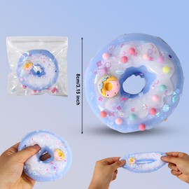 Donut Squishy, Soft Donut Toy with Multicolored Cotton Balls Squeeze Fidget Toy for Home Office Travel Gift Food Props (Blue & White)