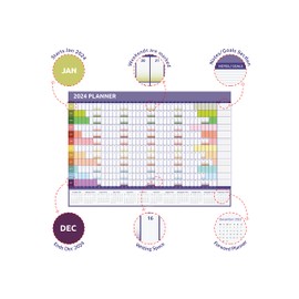 Evelay 2024 Wall Planner Calendar A1 Size (84cm x 59cm) Full Year to view Calendar Home Office Work Full Year (Rainbow)