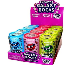Kidsmania Getaway Galaxy Rocks Bubble Gum Candy Cans - 12 Count Display Box