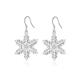 Christmas Gifts for Women, Earrings Silver Gold Hanging Snowflake with 3A Cubic Zirconia Christmas Earrings Golden Hanging Earrings with Pendant for Women Girls, White Gold