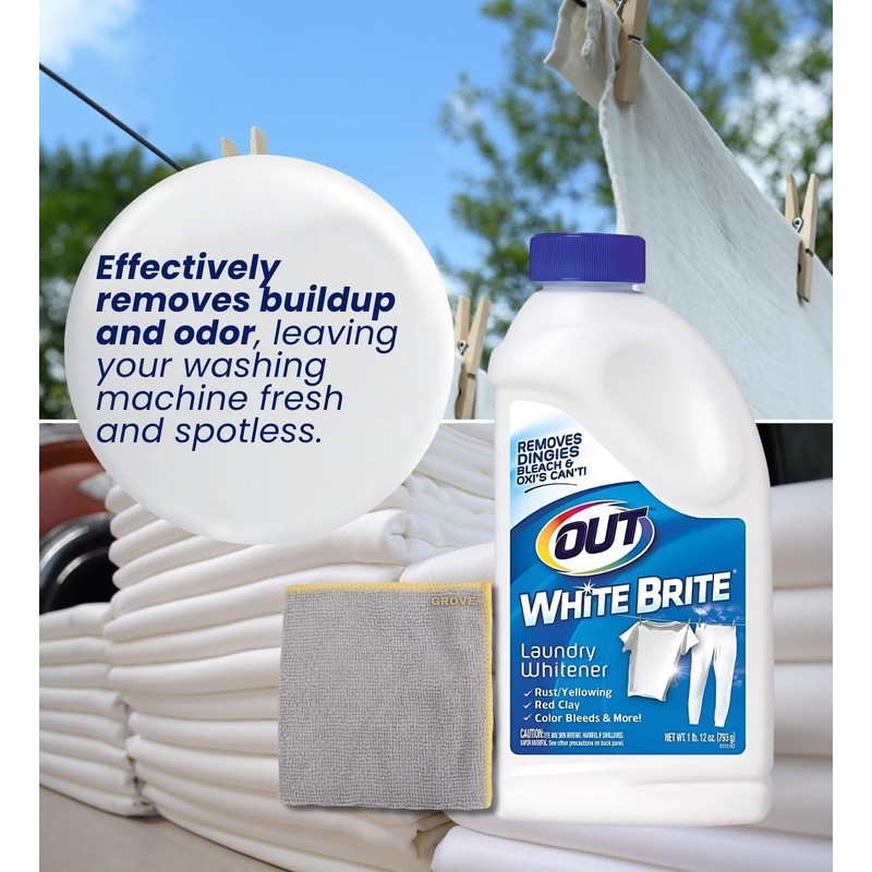 White Brite Laundry Whitener Powder 28 oz Bundle with Microfiber