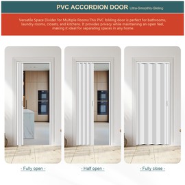 CCBOYSHARDWARE 26X80in PVC Accordion Door Interior,Sliding Folding Doors with Lock,Divider Door with Simple Installation and Hardware,White