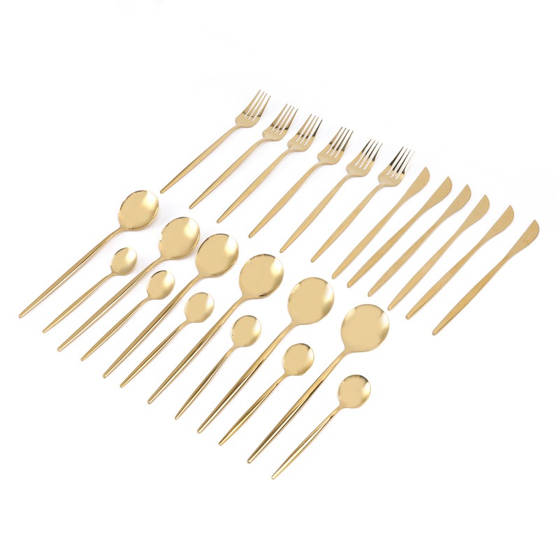 24Pcs Gold Silverware Set Knife Fork Spoon Rustproof Stainless Steel