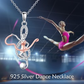 POPLYKE Dance Necklace 925 Sterling Silver Treble Clef Music Note Pendant Dancer Dancing Jewelry for Women