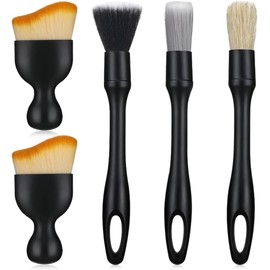 Kit de Brochas para Detallado Automotriz, 5 Pcs Cepillo para Limpieza Interior de Coche Cepillos Suaves Suaves para Limpiar Interior de Coche Tablero Rejillas de Aire Acondicionado (5, Negro, 22.5 cm)