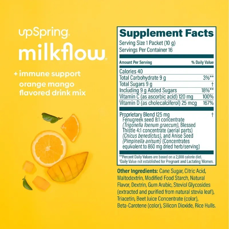 UpSpring MilkFlow Drink Mix Fenugreek & Vitamin C&D for Immune