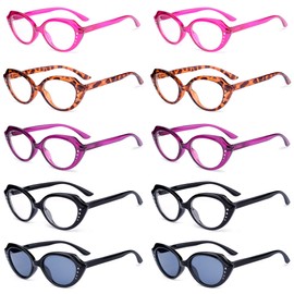 Eyekepper 10-Pack Oval Reading Glasses for Women (8 Pairs Reading Glasses & 2 Pairs Reading Sunglasses) Ladies Readers +2.50