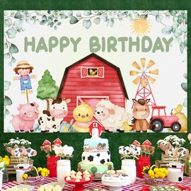 Balterever Sage Green Farm Animal Birthday Decorations Farm Animal Birthday Backdrop 3 * 5 ft Vintage Farm Theme Banner Birthday Decorations Farm Animal Birthday Supplies for Photography Background