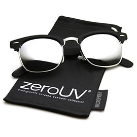 zeroUV - Premium Half Frame Horn Rimmed Sunglasses with Metal Rivets (Flash Mirror Series | Matte-Black/Mirr)