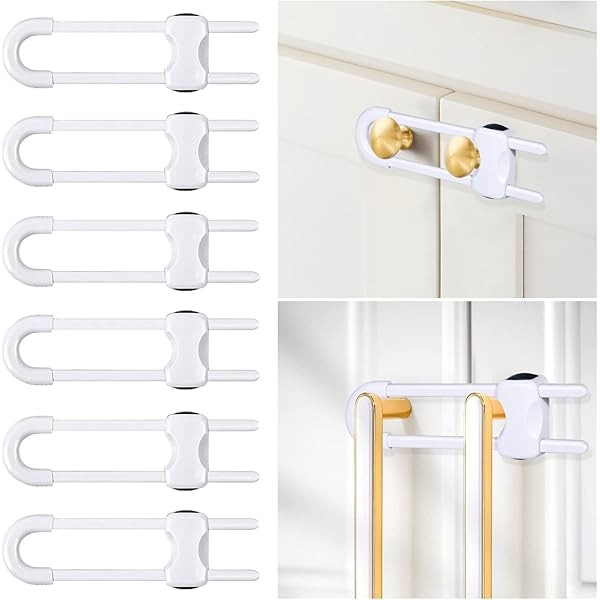 6 Packs Sliding Cabinet Locks, Modacraft Baby Proofing U-Shaped Child